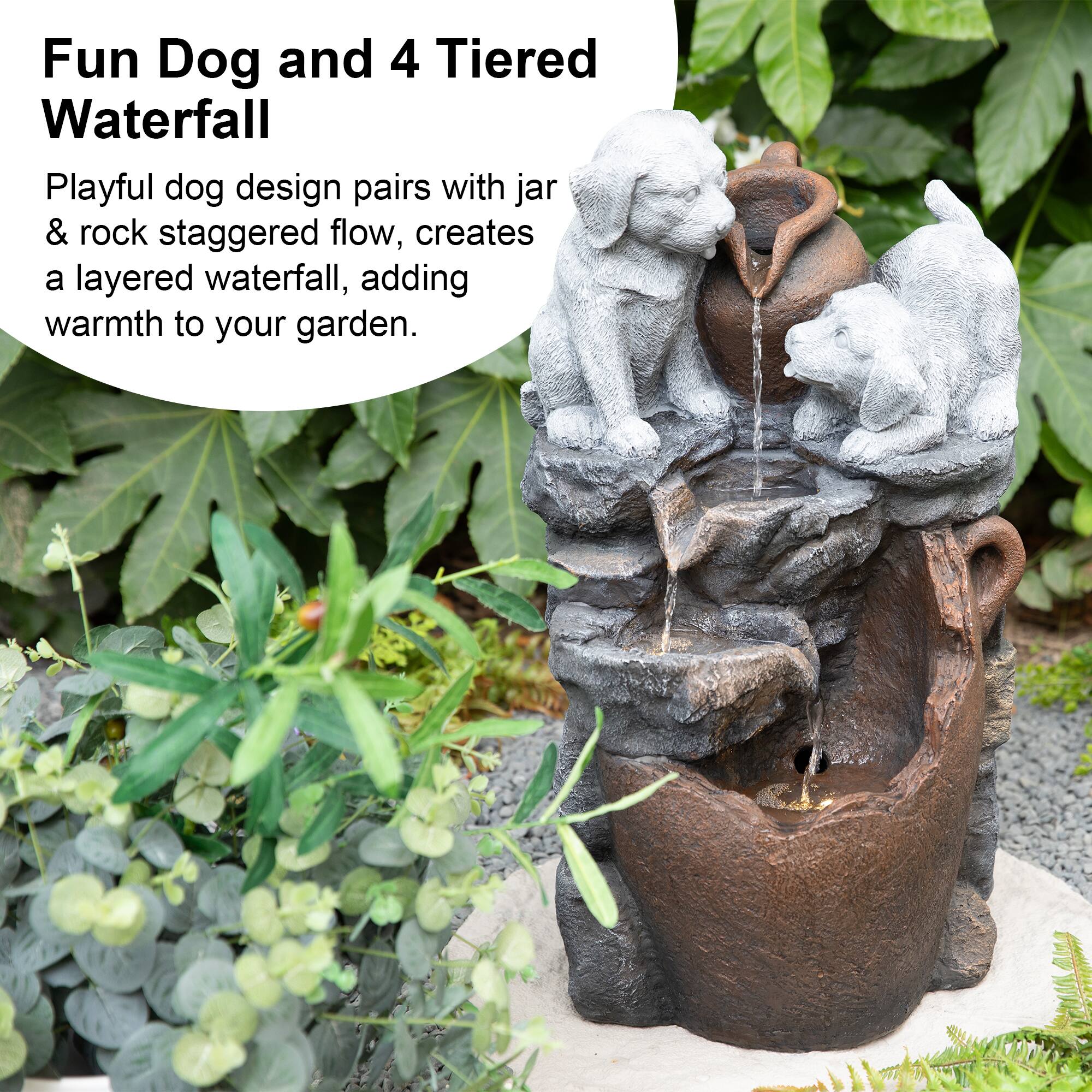 Glitzhome® 23.5" LED 4-Tier Dogs & Pot Outdoor Fountain